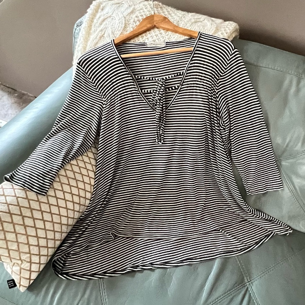 Anthro ETCHED Modal DOUBLE TIE V-Neck HI LO Flowy Stretch 3/4 Sleeve TOP XL - Picture 4 of 8